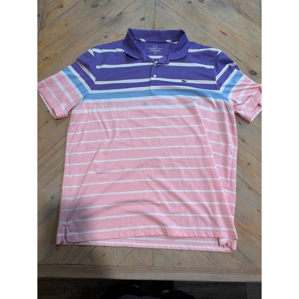Vineyard Vines Performance Polo Shirt Mens XL Purple Pink Blue Striped Golf Top